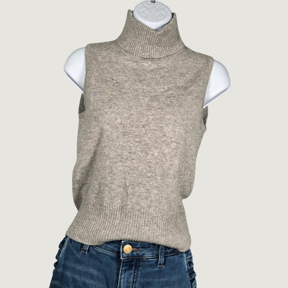 Vintage Ann Taylor Womens Small Sleeveless Turtleneck Cashmere Sweater Gray